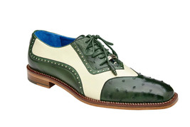 Belvedere Ostrich Quill Italian Leather Wingtip Shoes Sesto Forest/Cream - £368.04 GBP