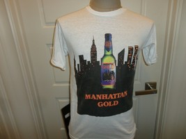 Vtg 80&#39;s New York SKYLINE Manhattan Gold Brewing Beer T-shirt Fits Adult... - $51.07