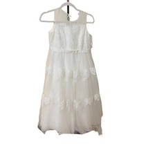 David&#39;s Bridal Flower Girl/Jr Bridesmaid White Lace &amp; Fine Tulle Dress Sz 14 - £27.06 GBP