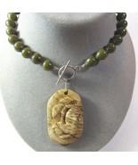 Jade Picture Jasper Stone Pendant 19&quot; Sterling Silver Toggle Clasp Art N... - £32.56 GBP