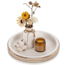 White Washed Wooden Round Serving Tray - Rustic Decor For Coffee Table, ... - £32.51 GBP