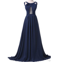Dark Blue Chiffon A-line Floor-Length Prom Dress Evening Dress - £111.82 GBP