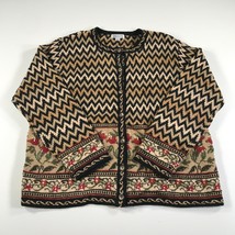 Vintage mfa Boston Sweater Womens Large Brown Black Herringbone Chevron Floral - £22.41 GBP
