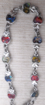 ABALONE Inlay Apples Bracelet Anklet Silver Tone Link Trendy Paula Shell 9&quot; Long - £11.98 GBP