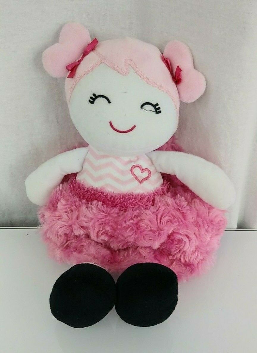 Baby Starters Doll Plush Stuffed Toy Pink White Chevron Heart Bows Black Shoes - $15.34
