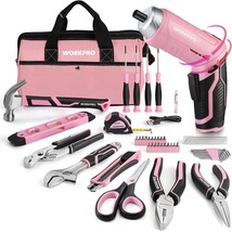 WORKPRO 55-Piece Pink Tools Set, 3.7V Rotatable Cordless Screwdriver, New House - £61.73 GBP