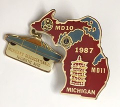 Lions Club 1987 Michigan MD10 Sesquicentennial Futuristic Auto Car Lapel... - £8.22 GBP