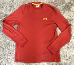 Under Armour Shirt Mens Small Red Waffle Knit Thermal Crew Loose ColdGea... - $26.61