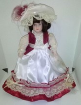 Gorham Vintage Porcelain Victorian Doll With Red And White Dress With Hat - £10.60 GBP