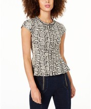 $348 Nanette Lepore Gray Snake Cap-Sleeve Zip-Up Top Snake Print Size 6 NWOT - £38.70 GBP