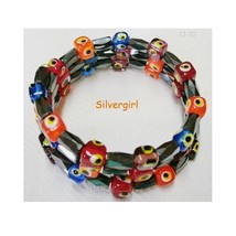 Colorful Hand Created Memory Wire Wrap Beaded Bracelet Evil Eye - £15.98 GBP