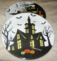 13th &amp; Elm Halloween Spooky Mansion Melamine Dinner Plates Set 8 Bats Pu... - £31.57 GBP