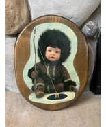 Vintage Decoupage Eskimo Inuit Wall Art Toddler Fishing Wood 1996 Handmade - €17,16 EUR