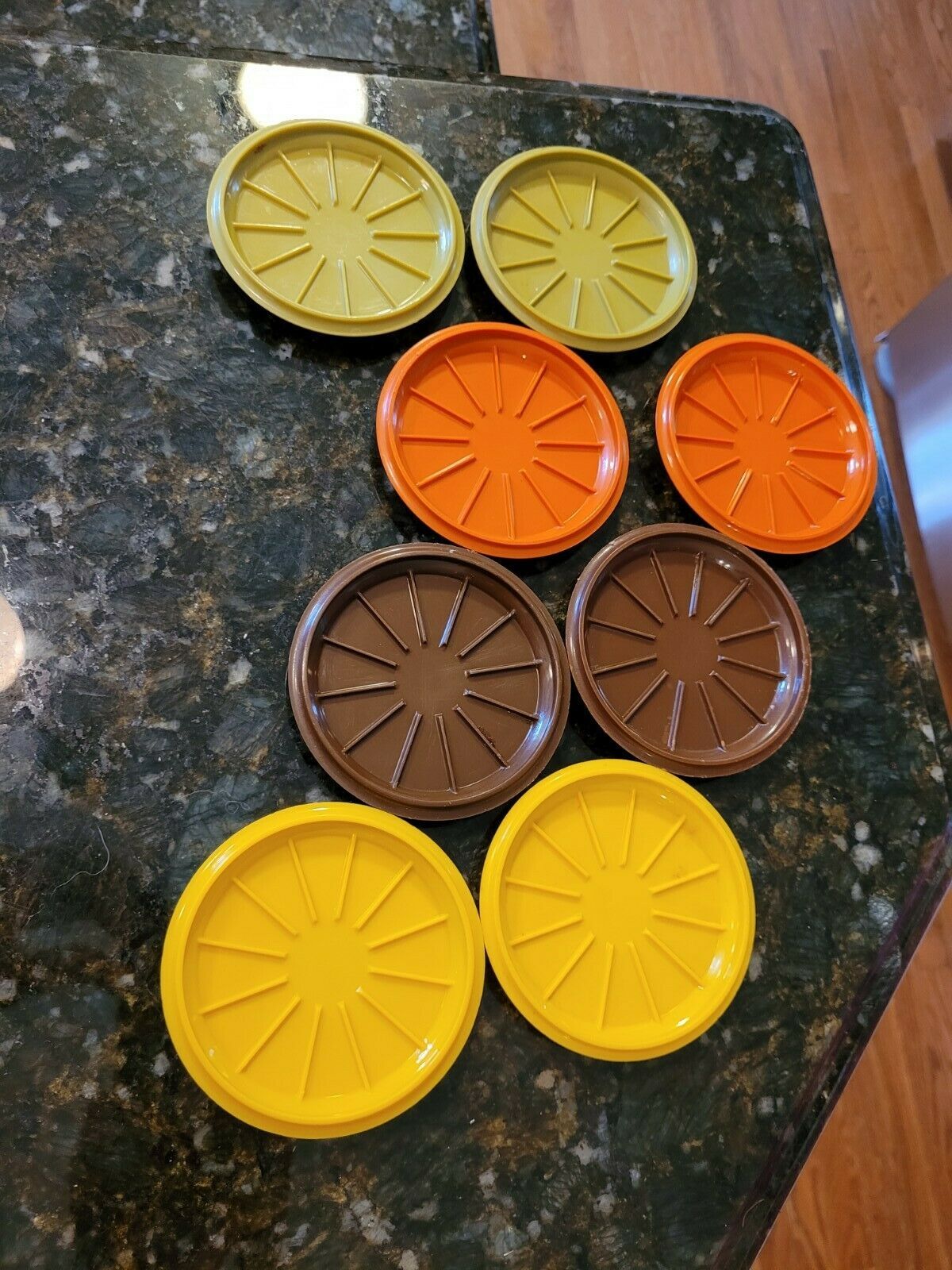 Vintage Tupperware Coffee Cup Mug Lids/Coasters #1313 2 Sets Harvest Colors - $22.46