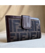 Fendi Zucca Brown Leather FF Wallet Monogram Canvas Bifold w Coin - $145.00