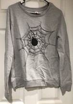 Halloween Creepy Crawley Gray With Black Spiderweb Sweatshirt Women&#39;s Sz... - £18.56 GBP