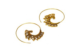 Floral Creole Earrings, Gold Swirl Hoops, Gold Spiral Hook Earrings - £11.81 GBP