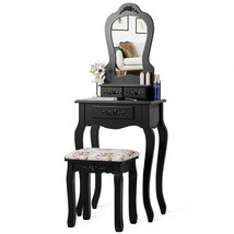 Makeup Dressing Table and Bench 3 Drawers and Cushioned Stool for Girls-Black -  - £112.78 GBP