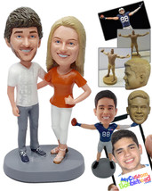 Personalized Bobblehead Young love couple wearing v-neck shirts and capri pants  - £125.08 GBP