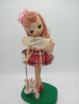 VTG Doll Kitschy Japanese, Big Eye Girl with Dog,Mod Girl, Hand Painted Face 60s - £32.70 GBP