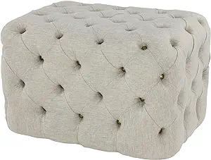 Deco 79 Linen Fabric Room Ottoman Tufted Bench, Ottoman Bench 28&quot; x 19&quot; ... - $233.99