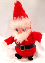 Old Vtg Turning Musical Plush Santa Claus W Cloth Felt Face Jingle Bells Video - $16.74