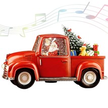 Lighted Vintage Red Truck Decor, 11.3&quot; Musical Christmas Snow Globe With Swirlin - £95.14 GBP