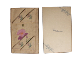 Tablecloth and Napkin Set Vintage NEW in Original Box Purple Flowers - £22.46 GBP
