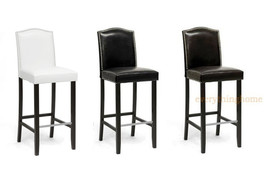2 Black Brown Or White Modern Bar Stools Faux Leather Nail Head Solid Wood Frame - £159.86 GBP+