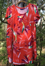 Apt 9 Top Women&#39;s M Bird of Paradise Floral Tunic Shirt S/S Flowy Orange stretch - £16.95 GBP