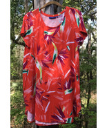 Apt 9 Top Women&#39;s M Bird of Paradise Floral Tunic Shirt S/S Flowy Orange... - £16.95 GBP