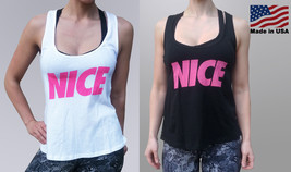 NEW S M L Neon Pink logo NICE Muscle Tank Loose Low Cut Tank Black White... - £7.89 GBP