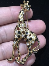 Signed Swarovski Brooch Crystal Giraffe Gold Plated - $59.99