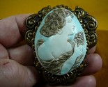 (CL3-3) Ethereal Lady White blue CAMEO brass Pin Brooch Beautiful woman ... - $38.32