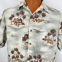 Island Shores Aloha Hawaiian L Shirt Sailboats Palm Trees Tiki Hut Islands - £35.85 GBP
