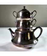 Vintage Crescent Silver Plate STACKING TEAPOT Set with Creamer &amp; Sugar B... - $90.00