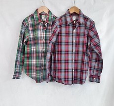 TWO Gap Boys MEDIUM 8 Long Sleeve Button Up Roll Sleeve Shirts Plaid Blu... - $21.99