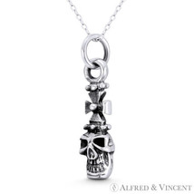 Skull Skeleton Head Knight&#39;s Templar Cross Charm Pendant in .925 Sterling Silver - £23.43 GBP+