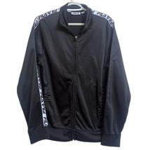 FILA Track Jacket Men&#39;s Small S Black White Repeating Sleeve Spellout Logo - $9.89
