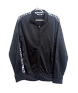 FILA Track Jacket Men's Small S Black White Repeating Sleeve Spellout Logo - $9.89