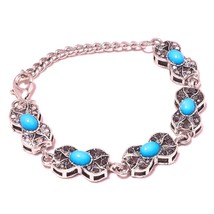 Blue Chalcedony Gemstone Handmade Ethnic Marcasite Bracelet Jewelry 7-8&quot; SA 1168 - £4.14 GBP