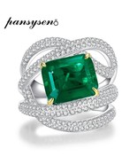 Vintage S925 Silver Jewelry 5CT Rectangle Emerald Diamond Ring Luxury An... - £69.05 GBP