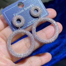 Luxury Circle Pendant Cubic Zirconia Fashion Zircon Earrings Women&#39;s Wedding Ear - £39.24 GBP