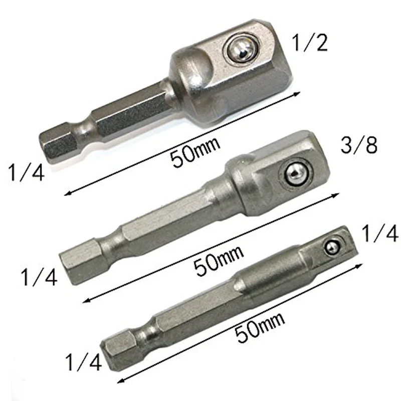 Vanadium Power Tools Drill Chrome Adapter Hex Set Socket 1/2&quot; Bits Bar 3... - £32.61 GBP