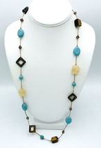 Premier Designs Promenade Tiger&#39;s Eye Faux Turquoise Station Necklace - £13.93 GBP