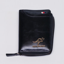 AIKS Kangaroo Wallet Men&#39;s Black Leather Zip Bifold Credit Card ID Slots... - $13.20