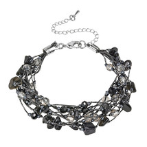 Elegant Layers of Black Onyx Stone w/ Crystal Accents on Silk Thread Bracelet - £11.98 GBP
