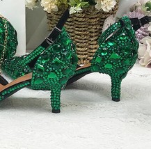 BaoYaFang 2021 NEW ARRIVE Green Crystal Wedding Shoes Woman Thin Heel Pointed To - £172.00 GBP