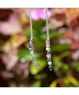 Moss Agate Beads Drop Dangle Earrings Chain Silver Threader Minimalist E... - $46.53 CAD