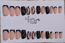 24pc Press on Nails Black Nude Butterfly Swirls Medium Length - £6.39 GBP